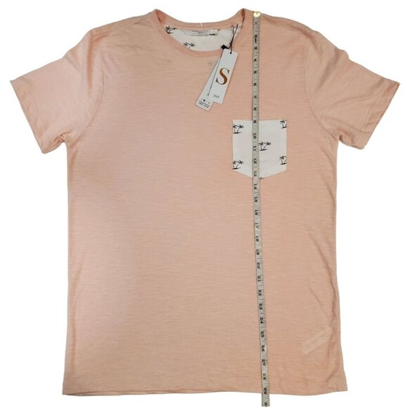 Denim and Flower Mens Pink T-Shirt With Palm Tree Pocket Design Size Medium - Picture 6 of 9